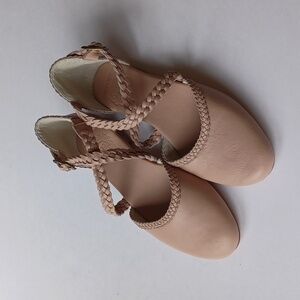 ELF Tallulah Braided Criss Cross Leather Ballet Flats SZ 10.5 Blush Beige